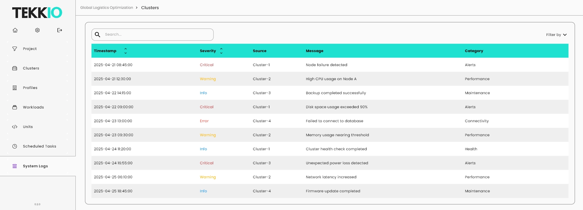 TekkioHub logging screen.