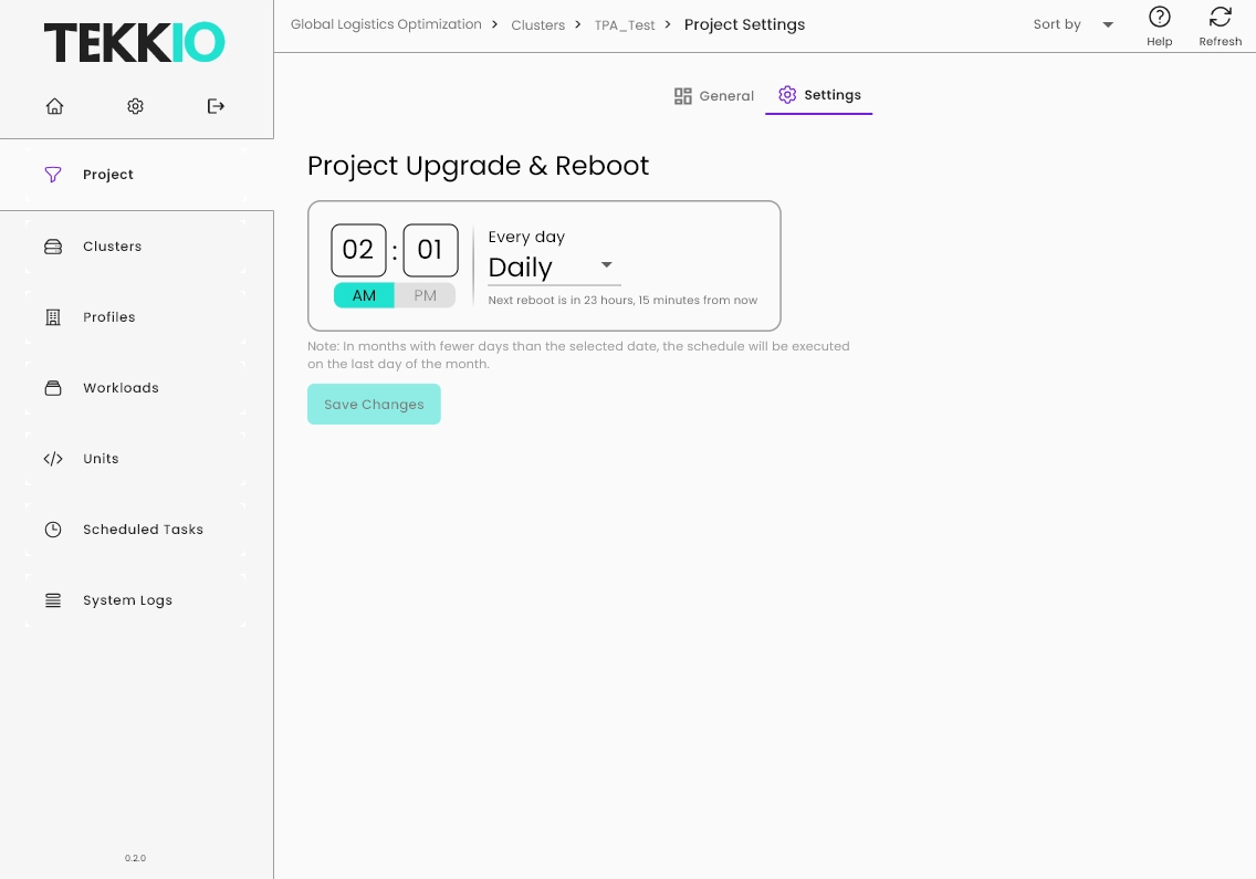 TekkioHub Reboot Schedule for Projects