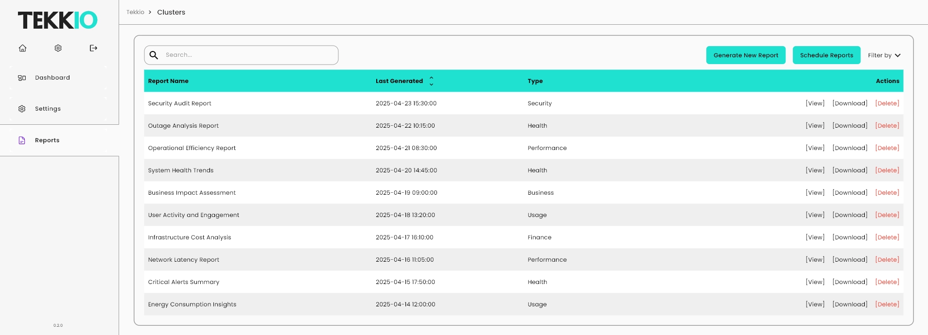TekkioHub report screen.