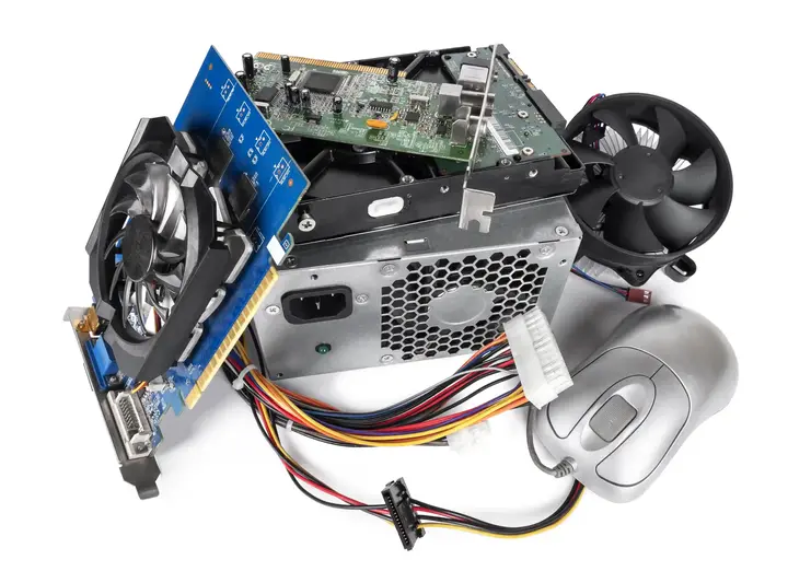 Old computer cables and devices.