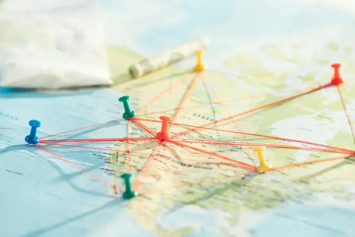 Image showing multiple location pins on a map